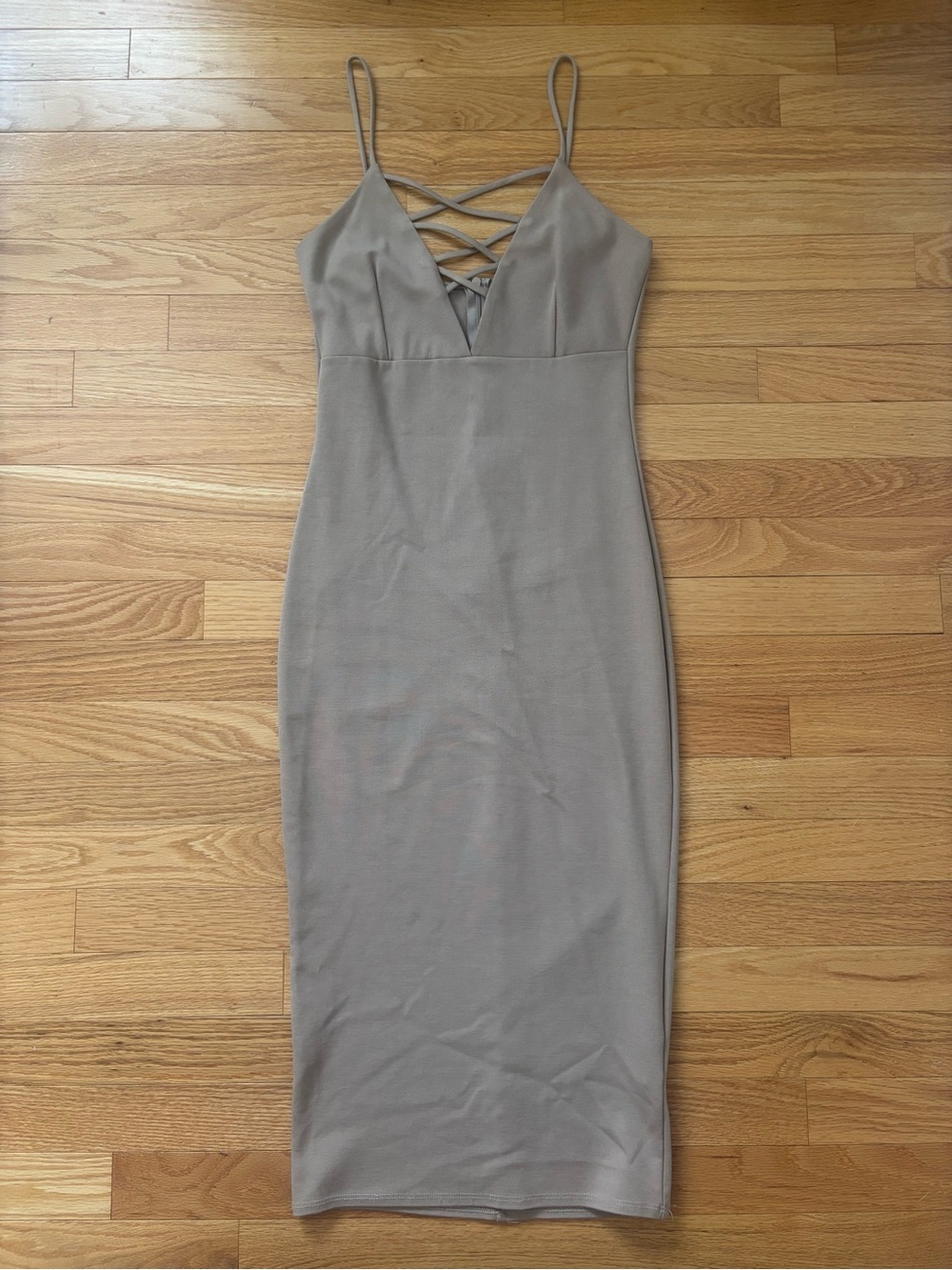 Strappy Taupe Midi Bodycon Dress